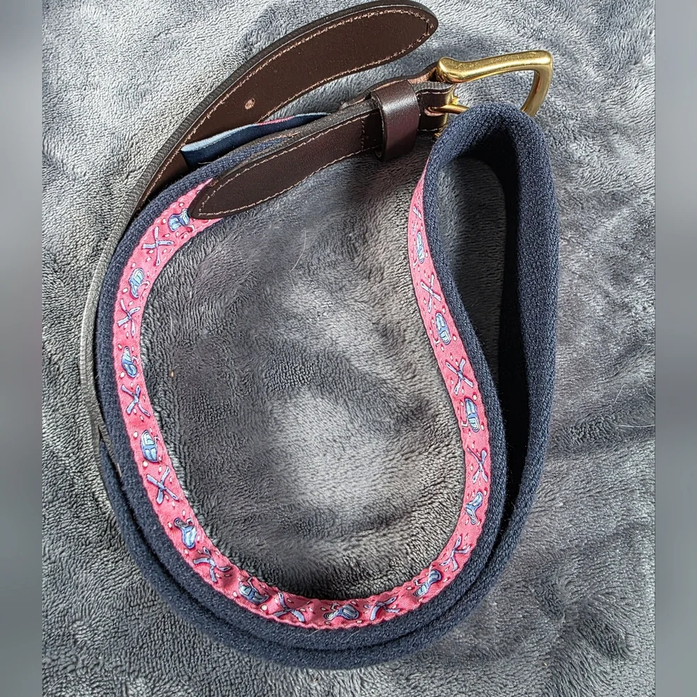 VINEYARD VINES Size 34 Pink Navy Belt Gondola Brown Leather
